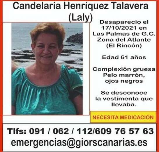 Activada la búsqueda de Candelaria Henríquez/TA.